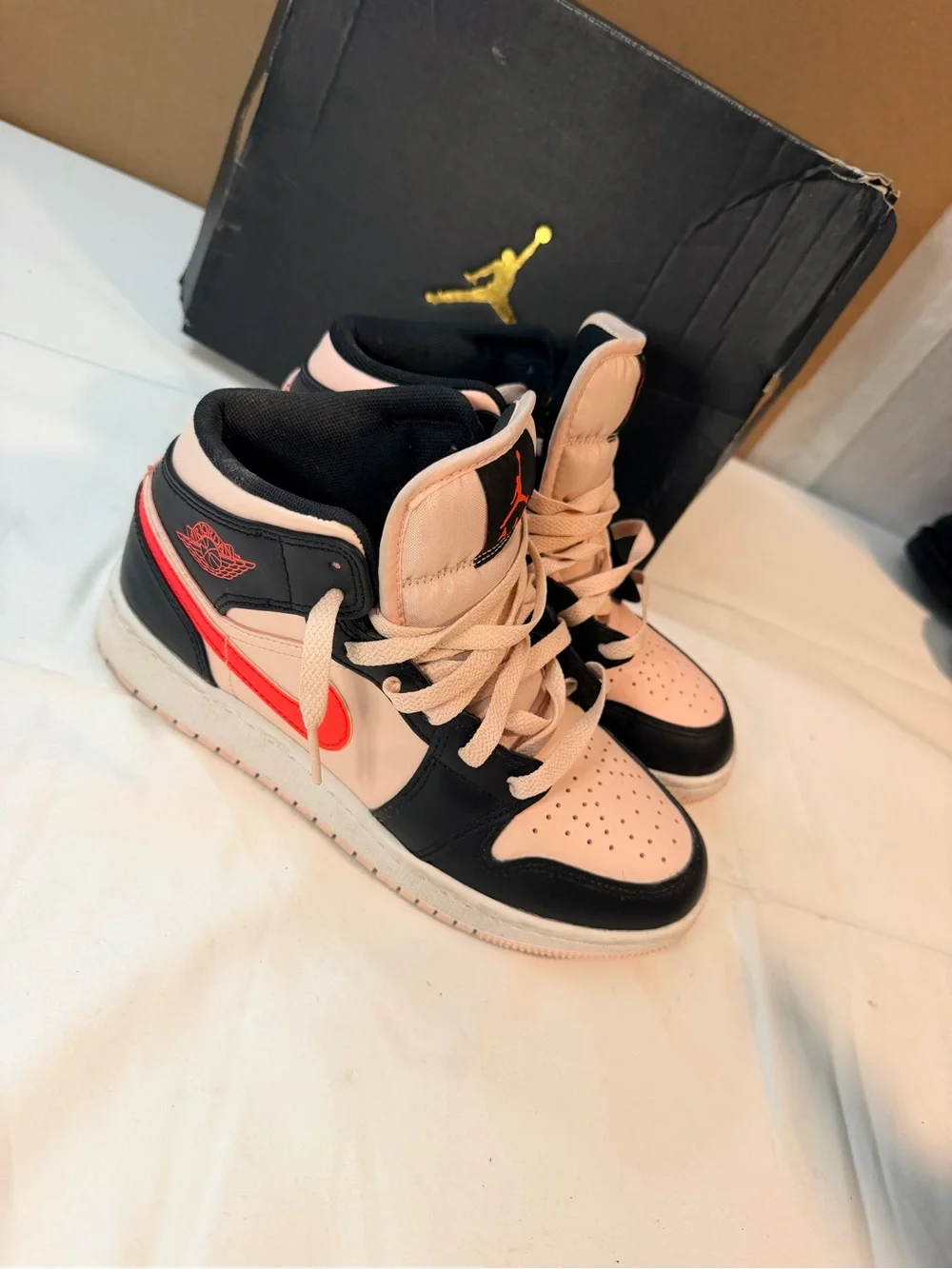 Nike Air Jordan 1 Mid Pink, Black & Red Swoosh